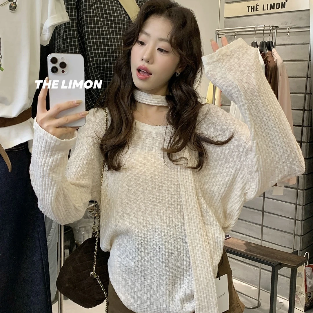 超好看女针织针织衫慵懒风洋气毛针织衫常规款心形飘带上衣