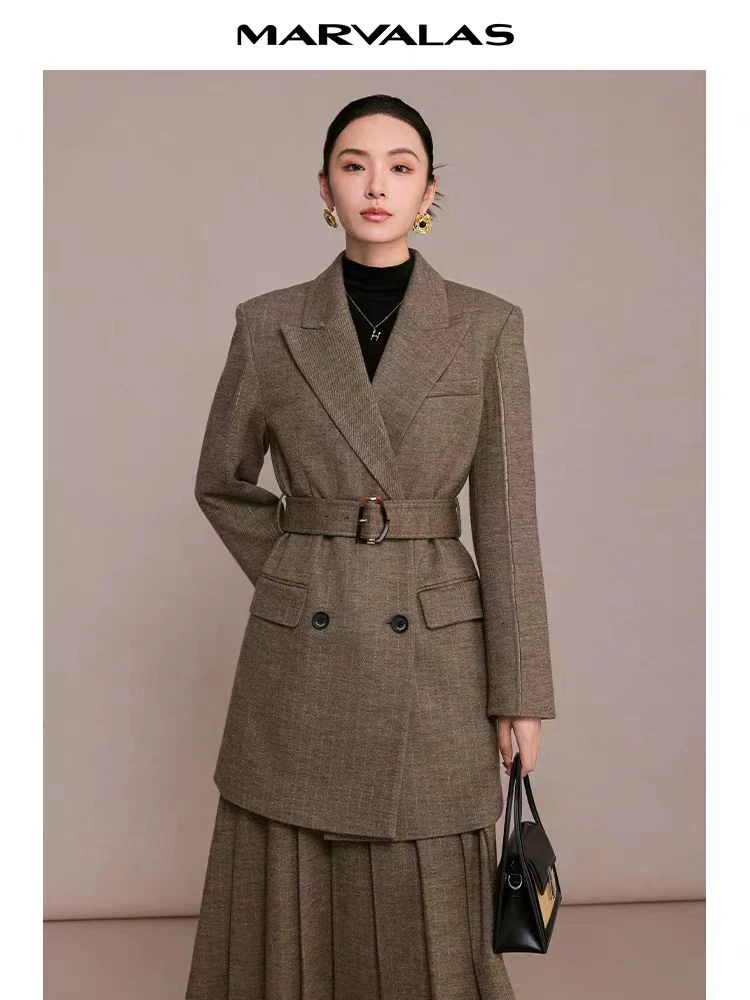 【商场同款】曼德诗羊毛气质西装裙春秋冬收腰大衣M534306589