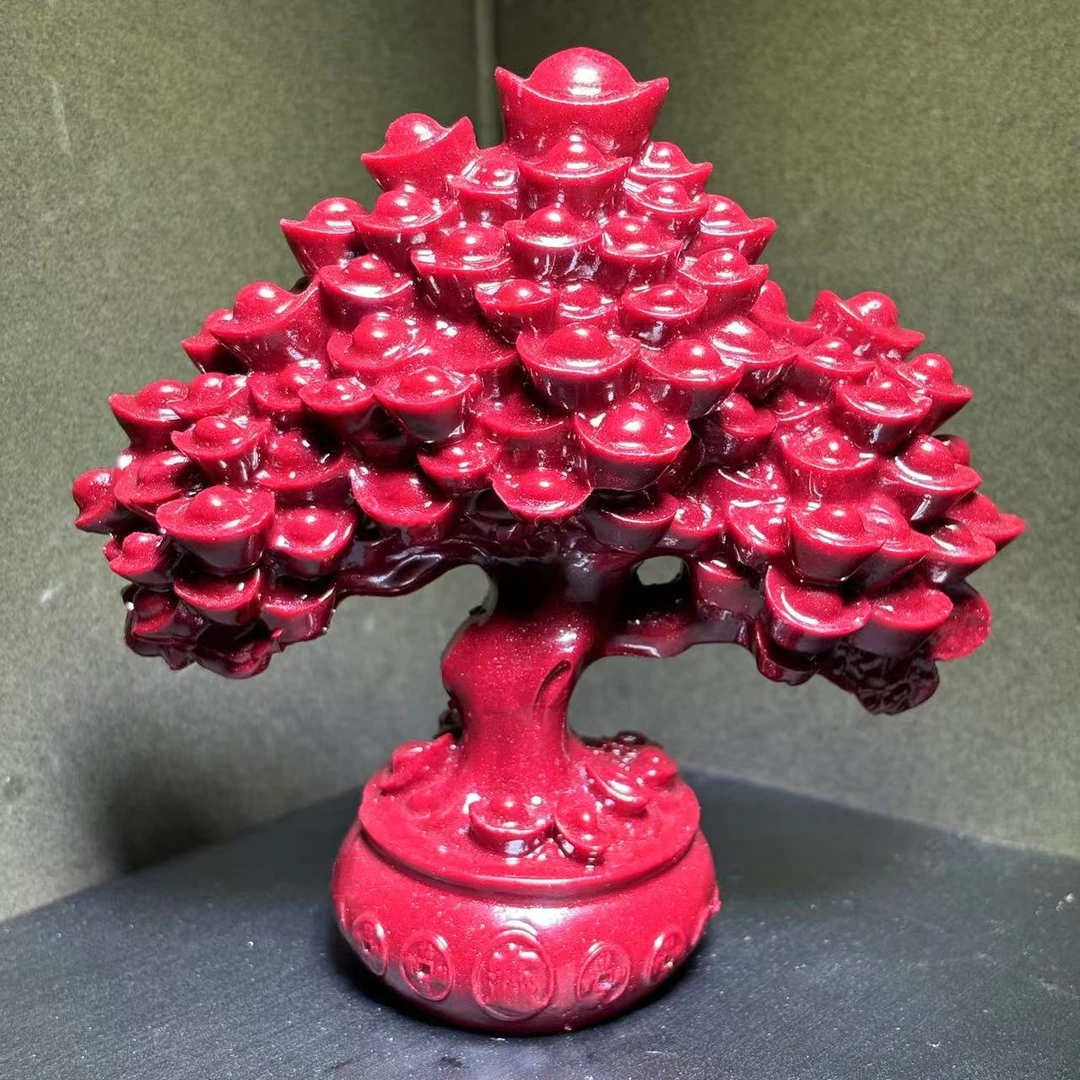含辰砂工艺品含辰砂工艺品S7617-高12cm左右-朱砂元宝树摆件-