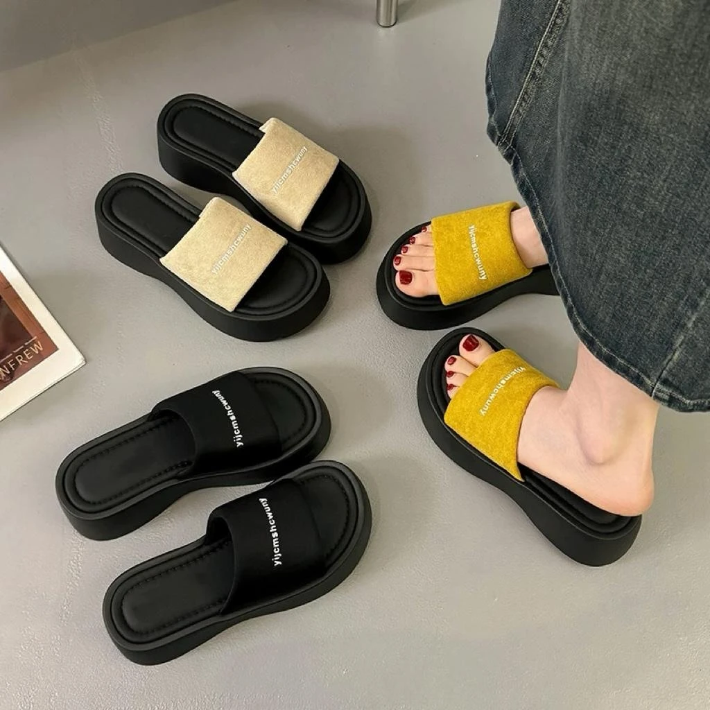 【含含粉丝专属】韩国松糕厚底增高一字带坡跟高跟罗马鞋拖鞋