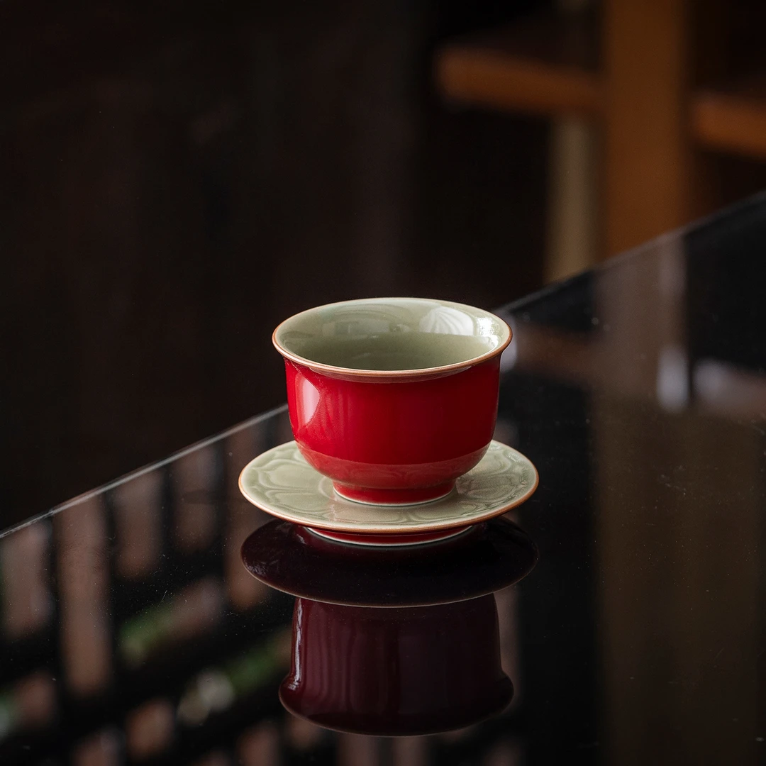 故宫红秘色瓷茶杯主人杯个人专用品茗杯单杯陶瓷茶盏杯子功夫茶具