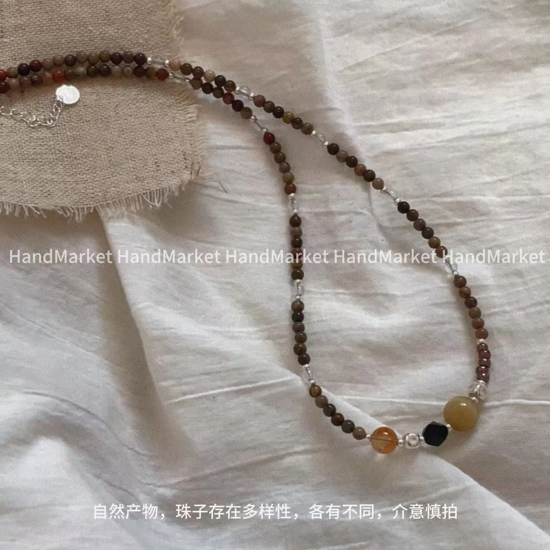 链子925银 JIUJIU【逆时光】百搭手工拼色设计感小众时尚项链1021