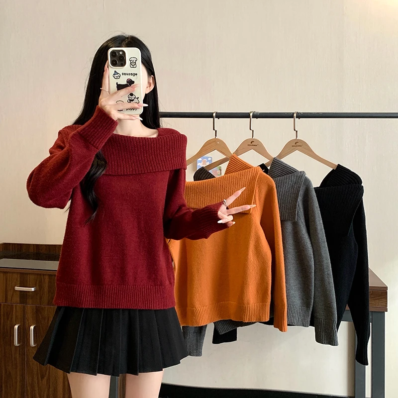 2025秋冬一字肩保暖显瘦设计感针织毛衣3798