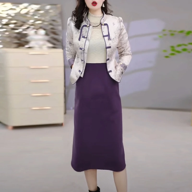 提花缎新中式国风套装裙2025春季新款时尚复古气质两件套连衣裙子