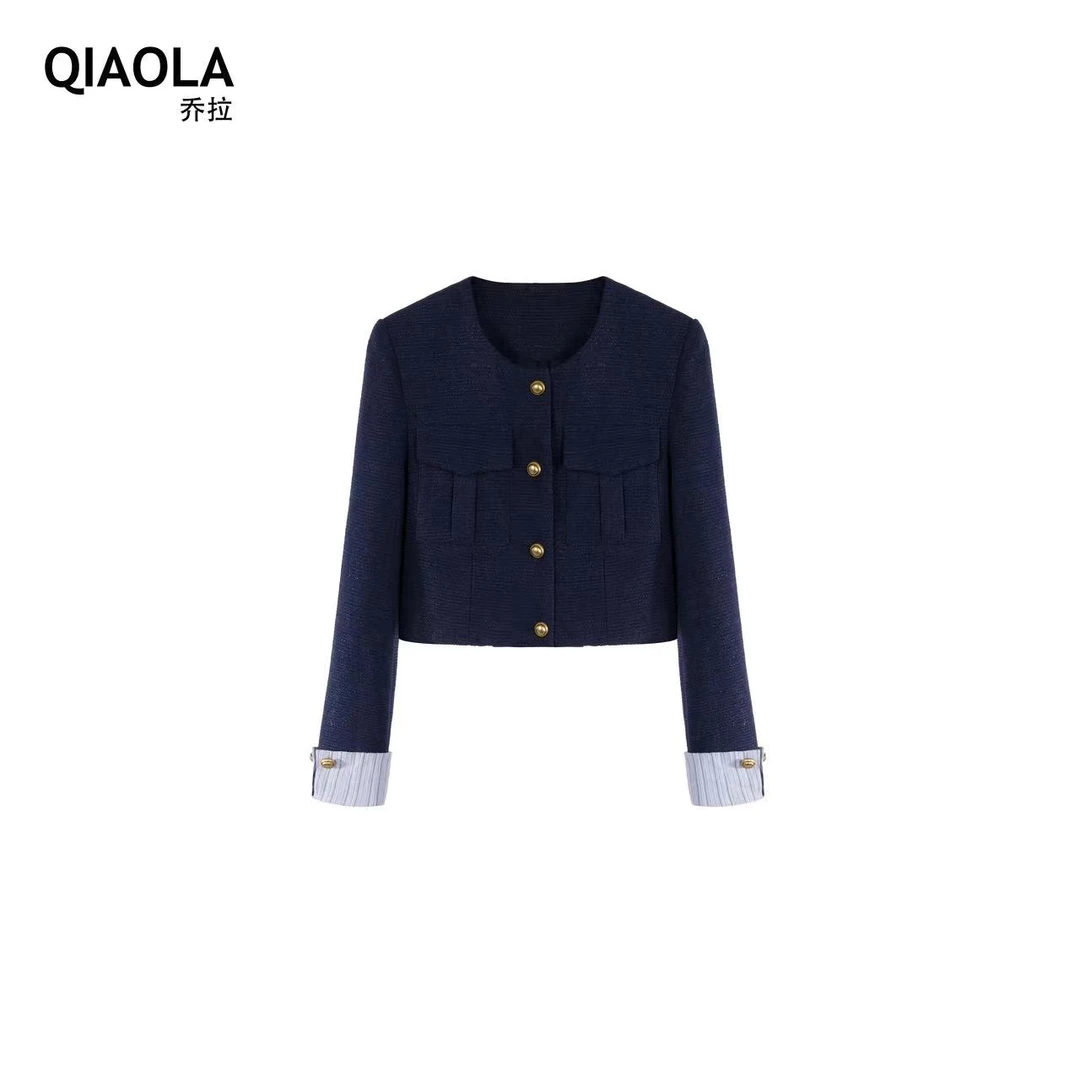 QIAOLA/乔拉【几何学】秋冬小香风编织细闪单排扣轻奢减龄套装预售