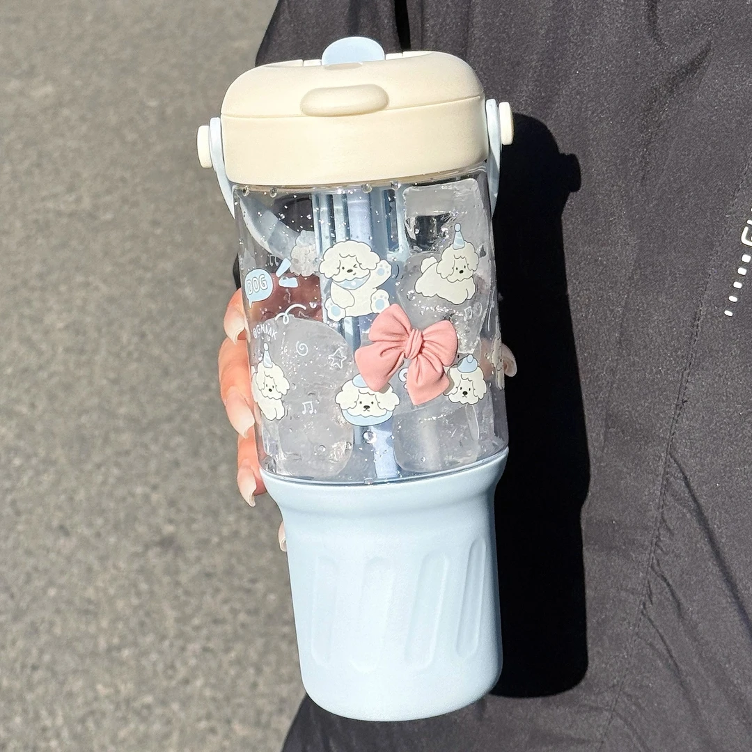 学生高颜值水杯带吸管2025新款可爱大容量吸管杯茶水分离杯子手提