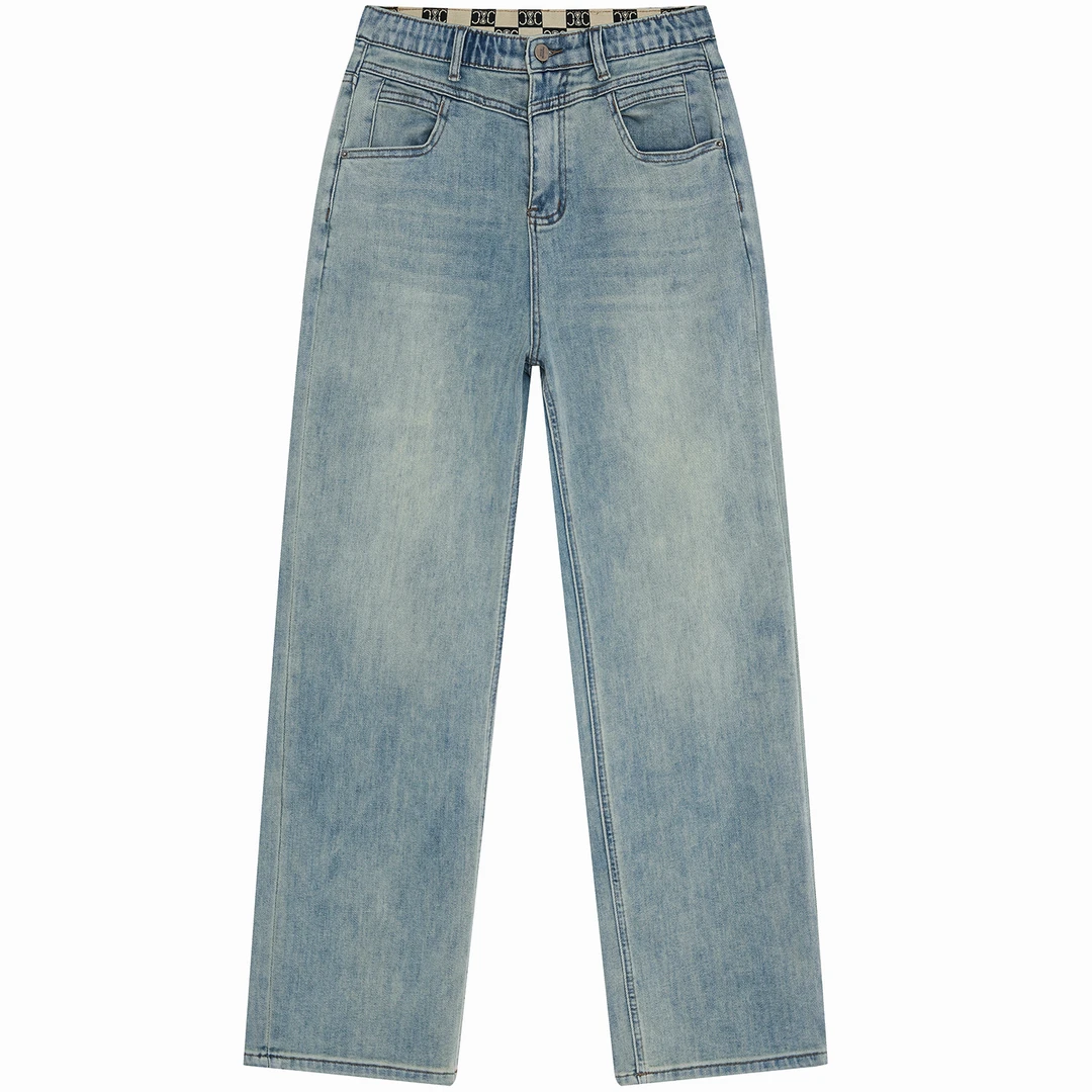 大码高腰显瘦直筒牛仔裤女款胖mm宽松收腹梨形苹果型身材