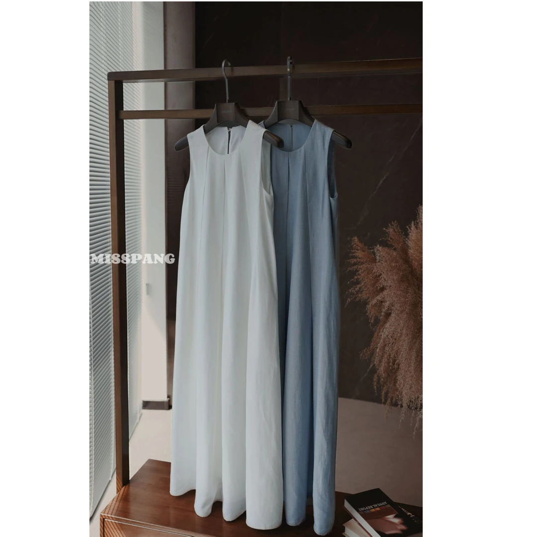 长极简风圆领夏季连衣裙