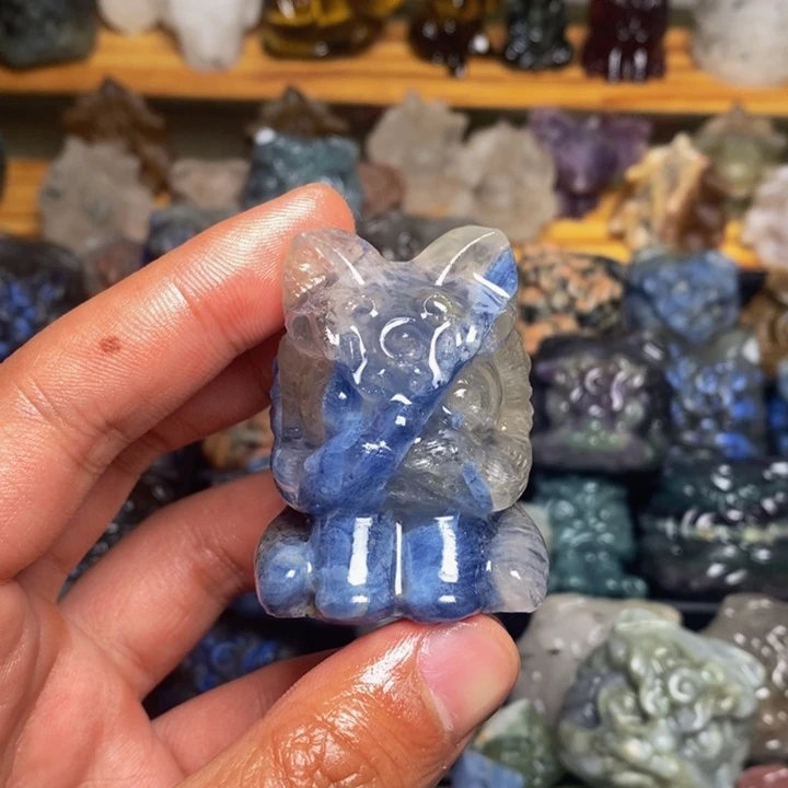 石材醒狮手把件摆件