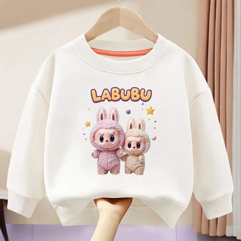 拉布布白色圆领男女卫衣2025新款春秋洋气儿童圆领上衣时尚秋装服