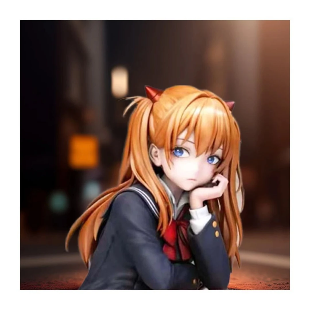 手办学院风明日香蹲姿美少女动漫模型玩偶摆件礼物