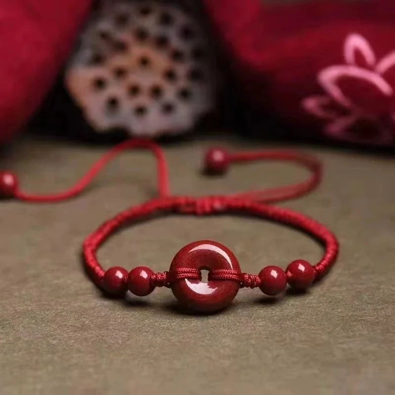 含辰砂工艺品含辰砂紫金砂平安扣情侣同款朱砂手链（亲子手链）