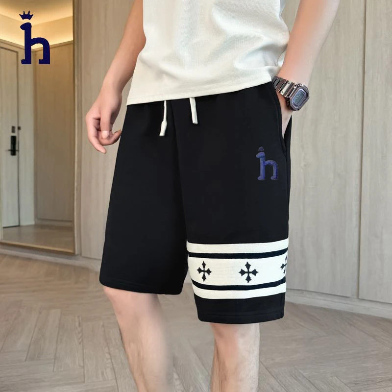 哈吉斯潮牌夏季刺绣短裤休闲五分裤男宽松舒适运动裤男港风裤子男