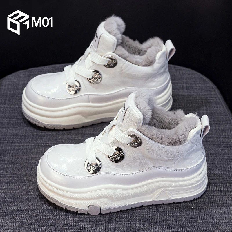 M01厚底雪地靴女2025新款百搭冬季高帮鞋棉鞋加绒加厚保暖小白鞋