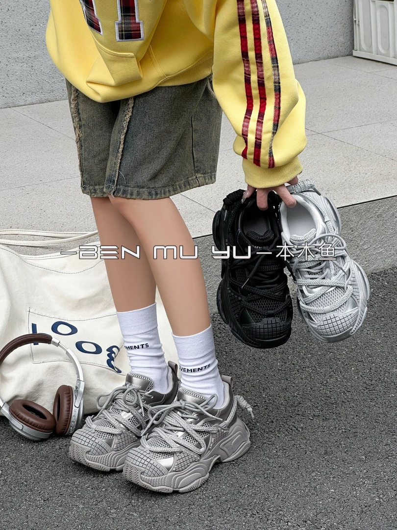时尚老爹鞋女超火爆款2025春季新款厚底炸街百搭设计感小众运动鞋