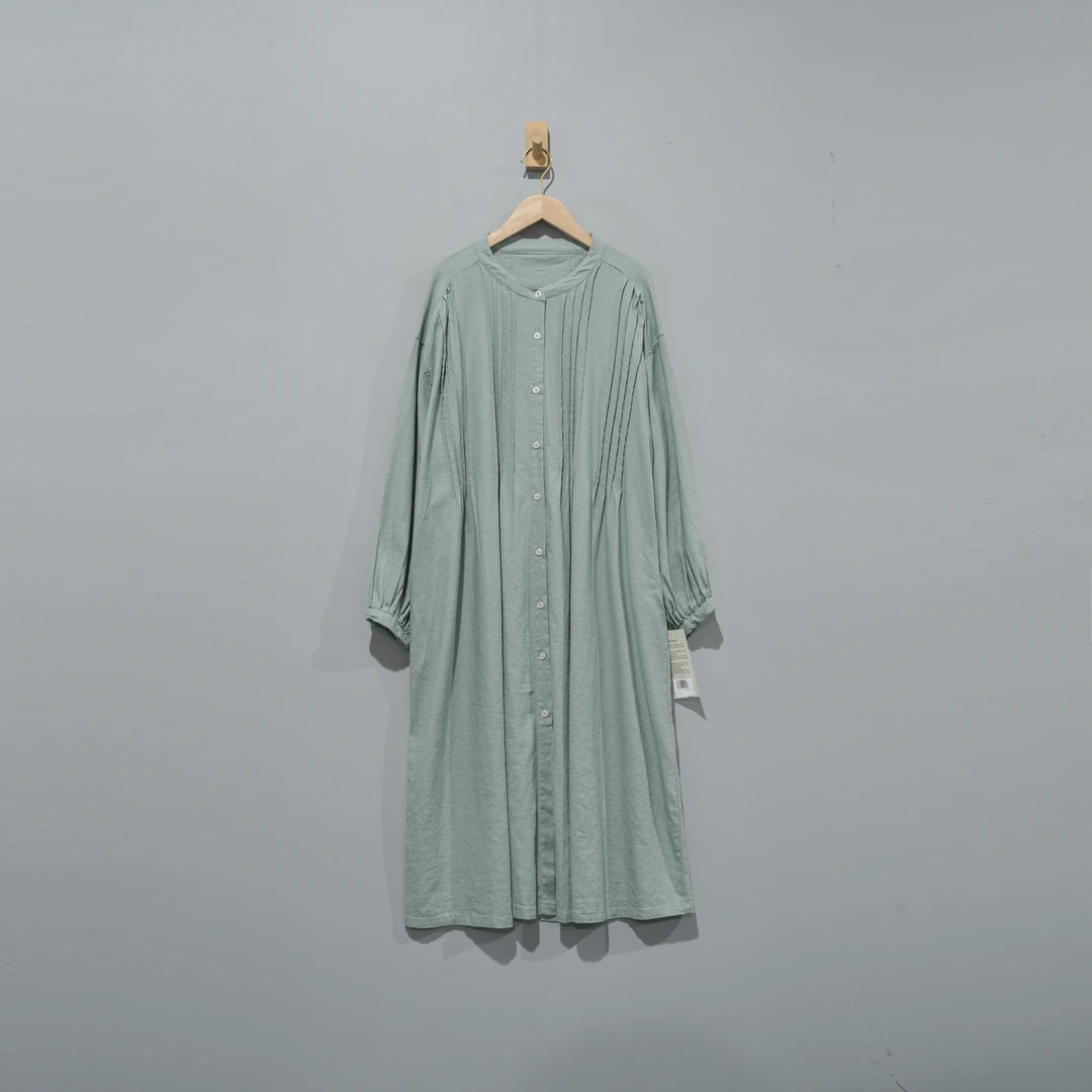 【且听风吟】0312905文艺麻棉牙签条衬衫式连衣裙 裙长113 胸围134