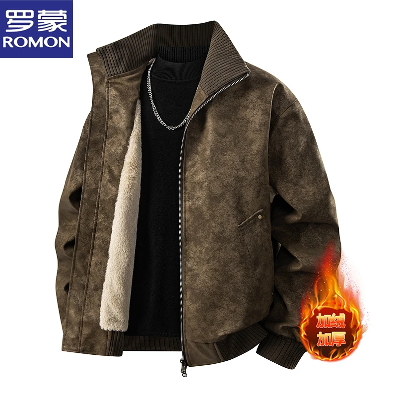 罗蒙2025冬季新款潮流休闲男士夹克加绒加厚美式高级感中青年外套