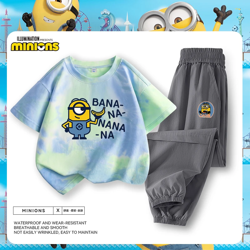 小黄人童装男童夏季套装儿童纯棉洋气t恤上衣中大童亲肤休闲短袖