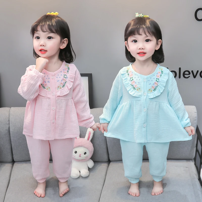 春秋新款可爱风女童纯棉长袖两件套宝宝甜美卡通风儿童家居服套装