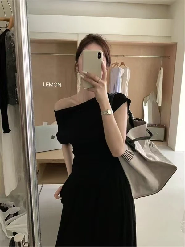 夏季新款时尚套装气质一字领收腰上衣半身长裙显瘦两件套