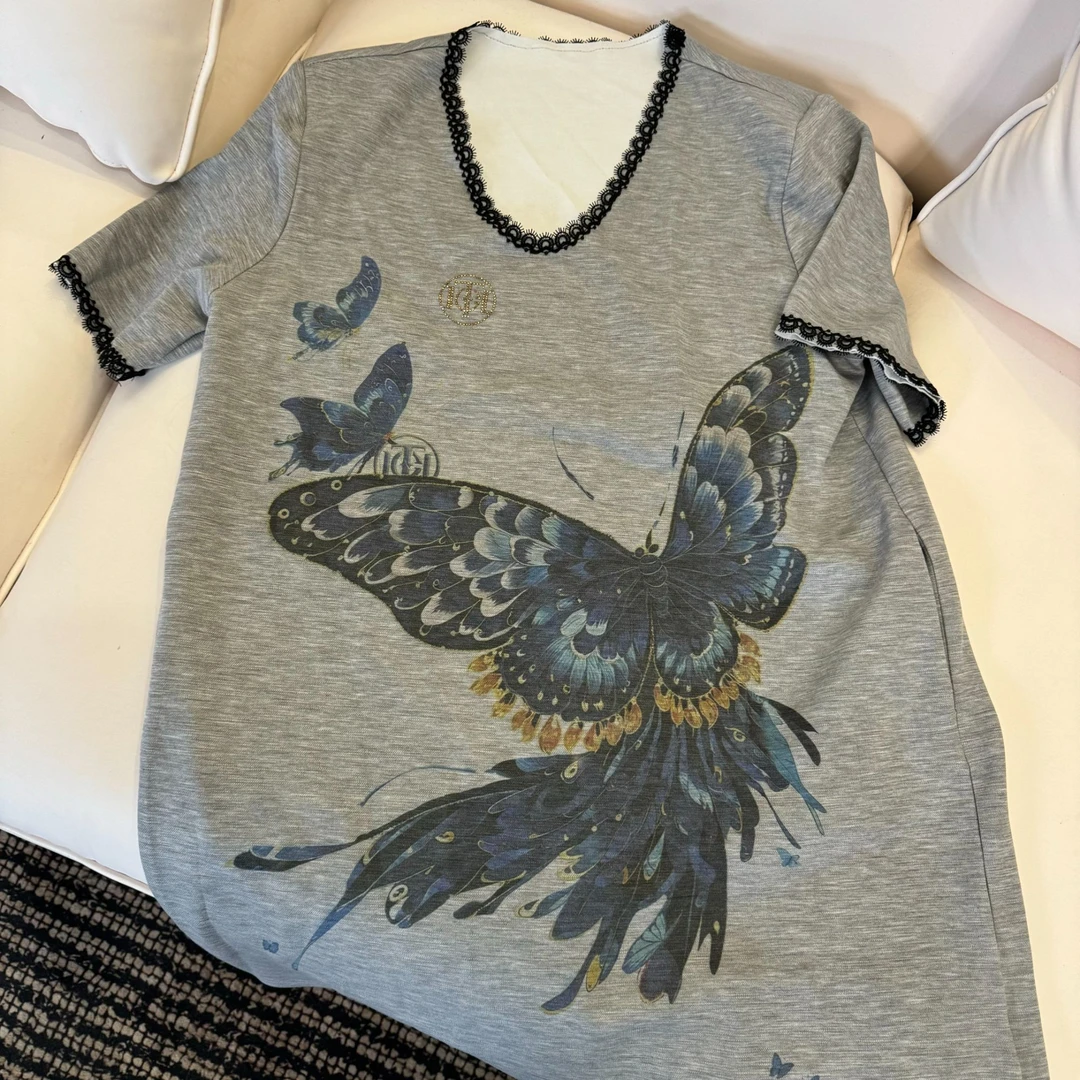 奥莱-TCH新款气质时尚重工灰色蕾丝花边连衣裙T72B30E7026