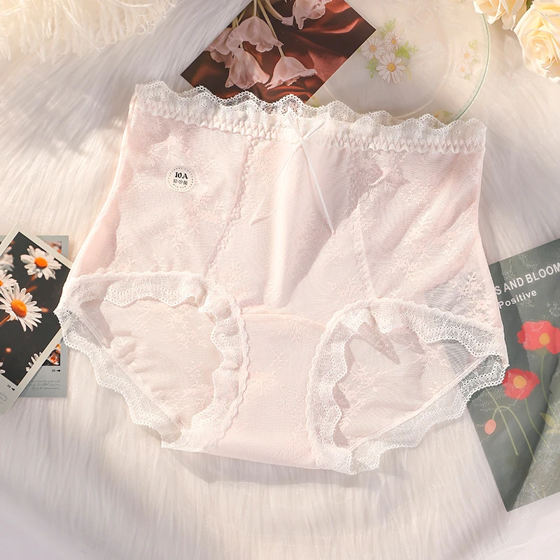 381y2025新款胖mm高腰大码女士法式蕾丝性感收腹加长裆三角内裤