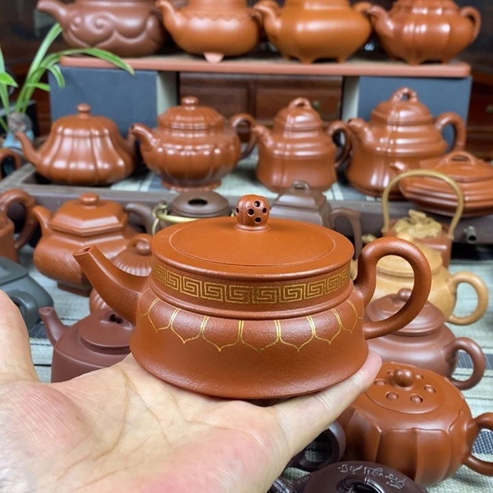 紫砂茶壶禅玉230Cc原矿老红土紫砂描金丝特价