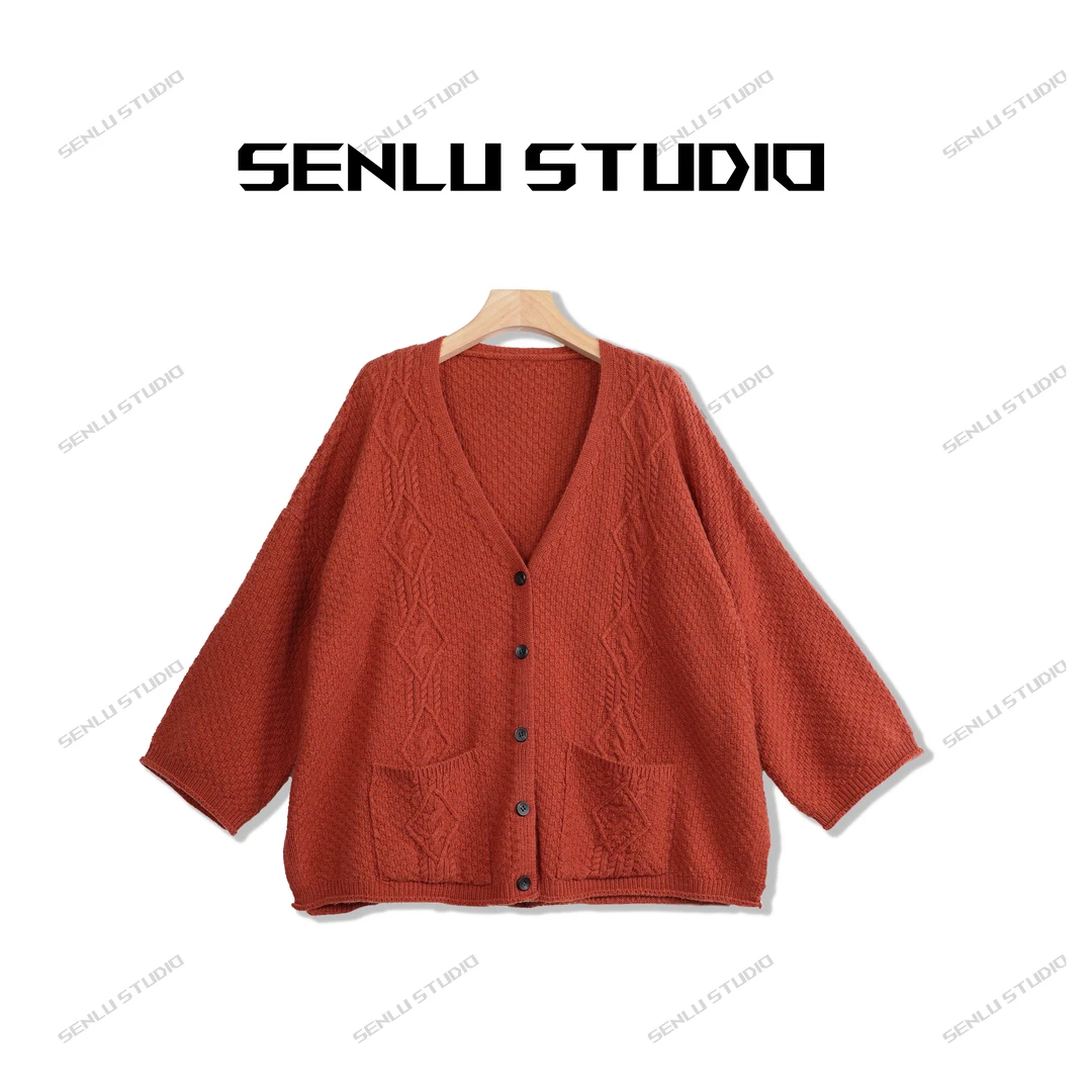 森鹿秋冬森系复古针织粗针绞花开衫慵懒阔版毛衣衣长65胸围135