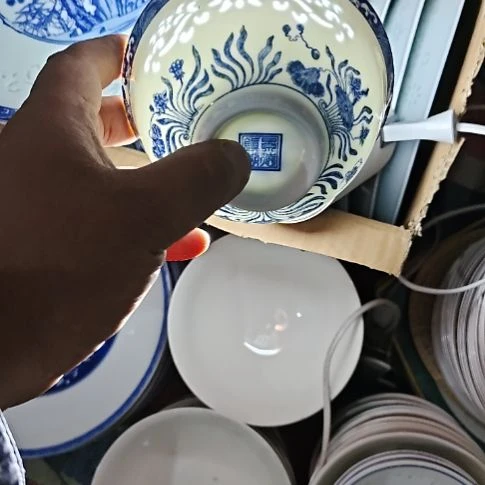 瓷青花玲珑4.5寸吃饭碗2个微瑕疵