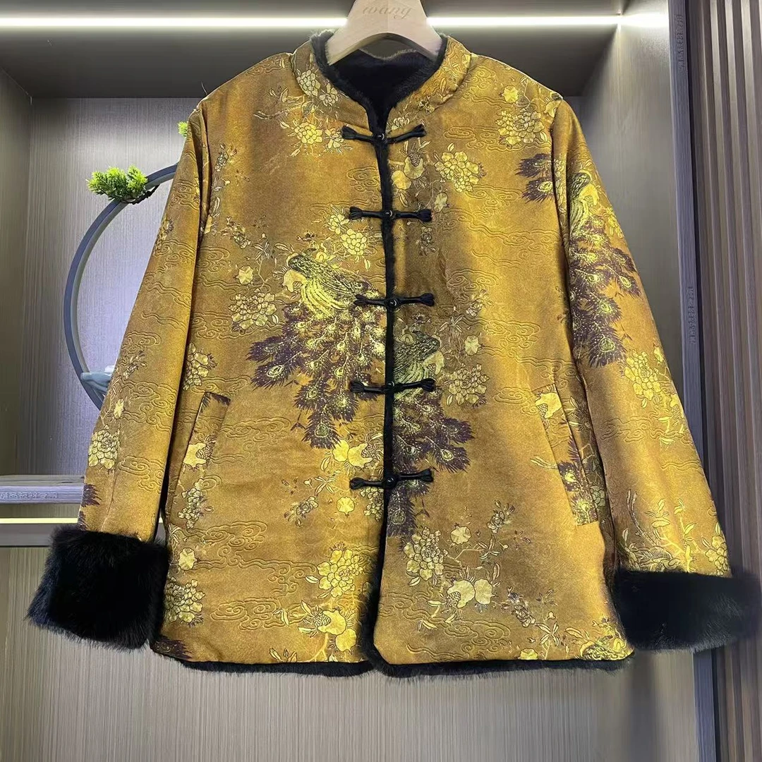 【凤凰于飞】双面穿桑蚕丝水貂毛新中式国风加厚保暖外套