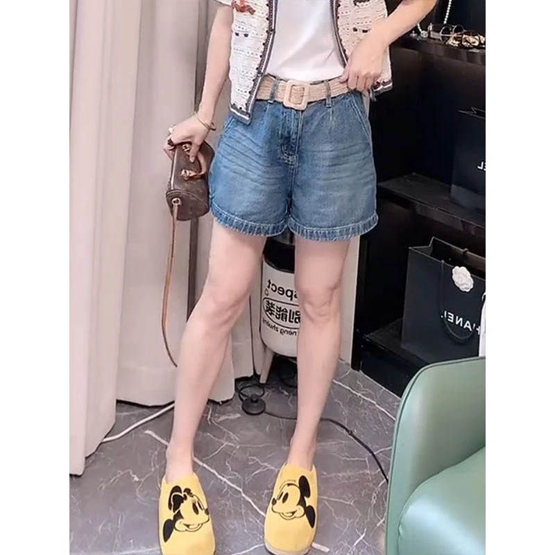 夏季新款蓝色牛仔短裤大码小个子穿搭薄款高腰显瘦宽松三分热裤