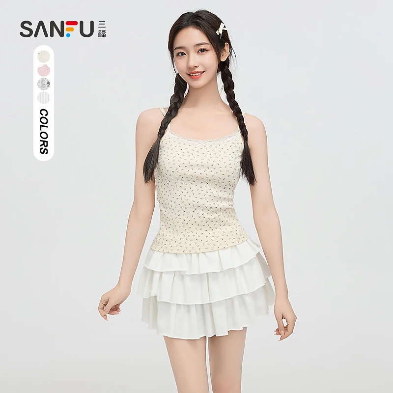 三福背心2025春季蕾丝拼接合身内搭吊带上衣女装495836