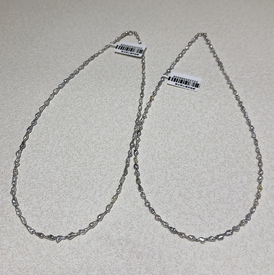 【】18K白金Akoya糖果混彩Keshi设计款珍珠项链3-7 多样性发货发一