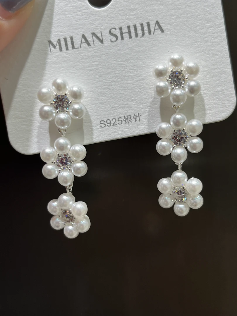 铜合金仿珍珠耳饰 铜合金耳饰  珍珠花卉耳坠小众时尚水钻耳钉