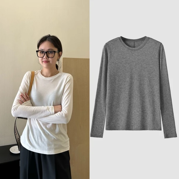 【天丝羊毛】通勤简约纯色气质天丝羊毛大弹力长袖T恤打底衫