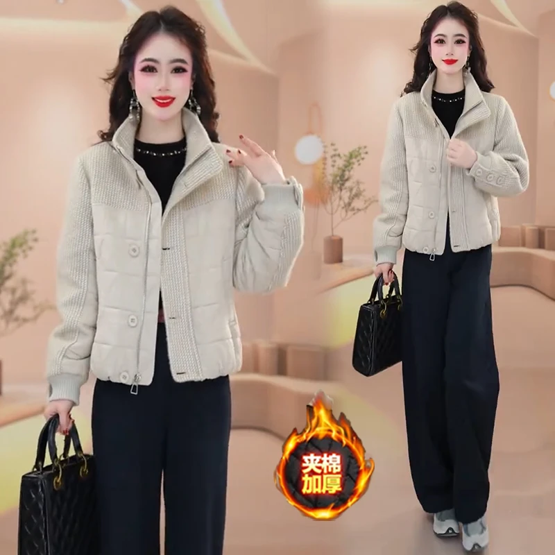 时尚棉服短外套女2025冬季新款洋气百搭显瘦拼接棉衣立领保暖棉袄