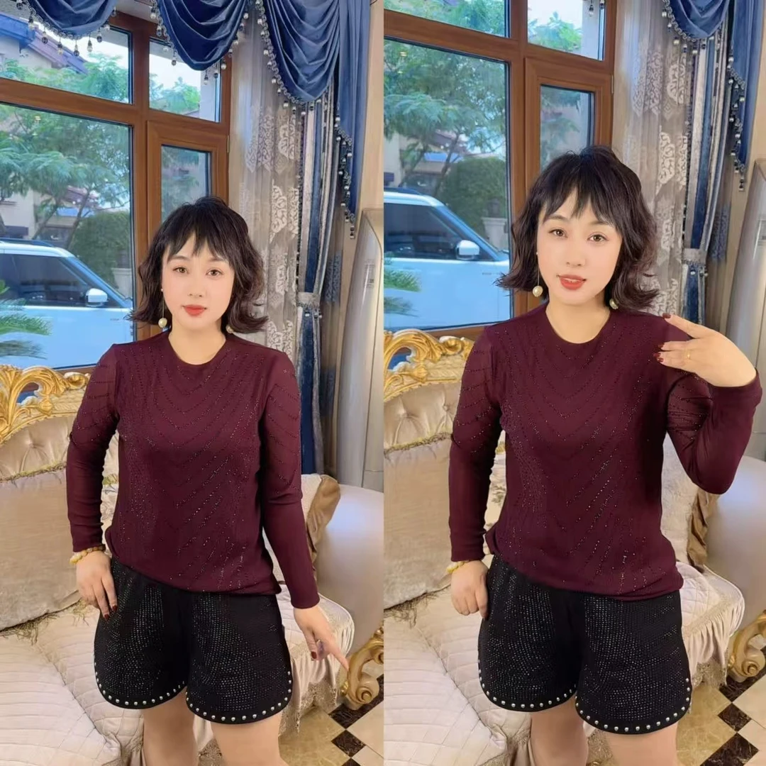 【今喜专属】早秋满钻显瘦气质丝光衫