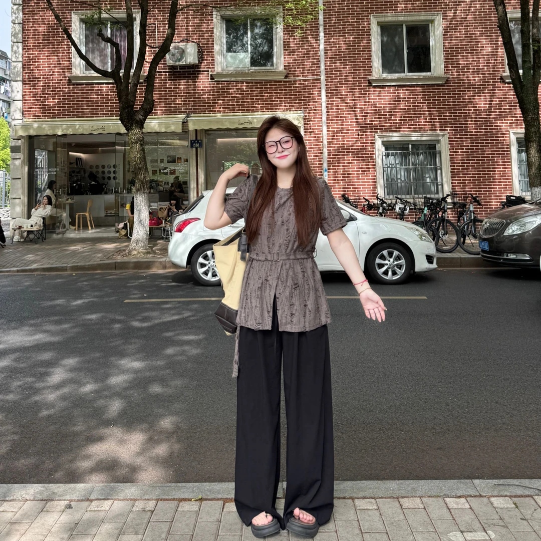 盈盈&南岛风大码女装褶皱针织上衣胖mm宽松显瘦短袖T恤ZYY1714