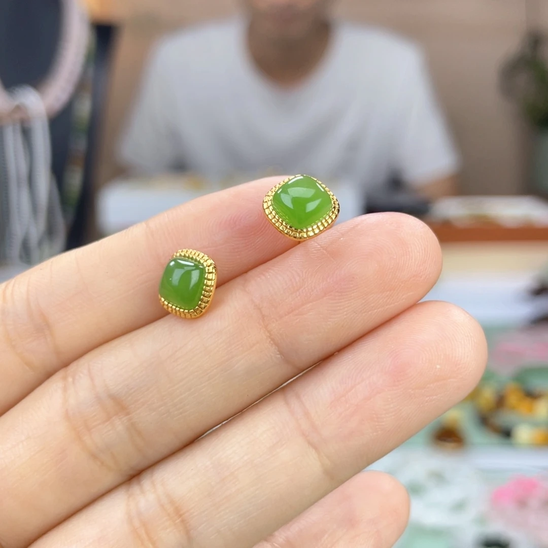 和田玉银S925镶嵌耳饰