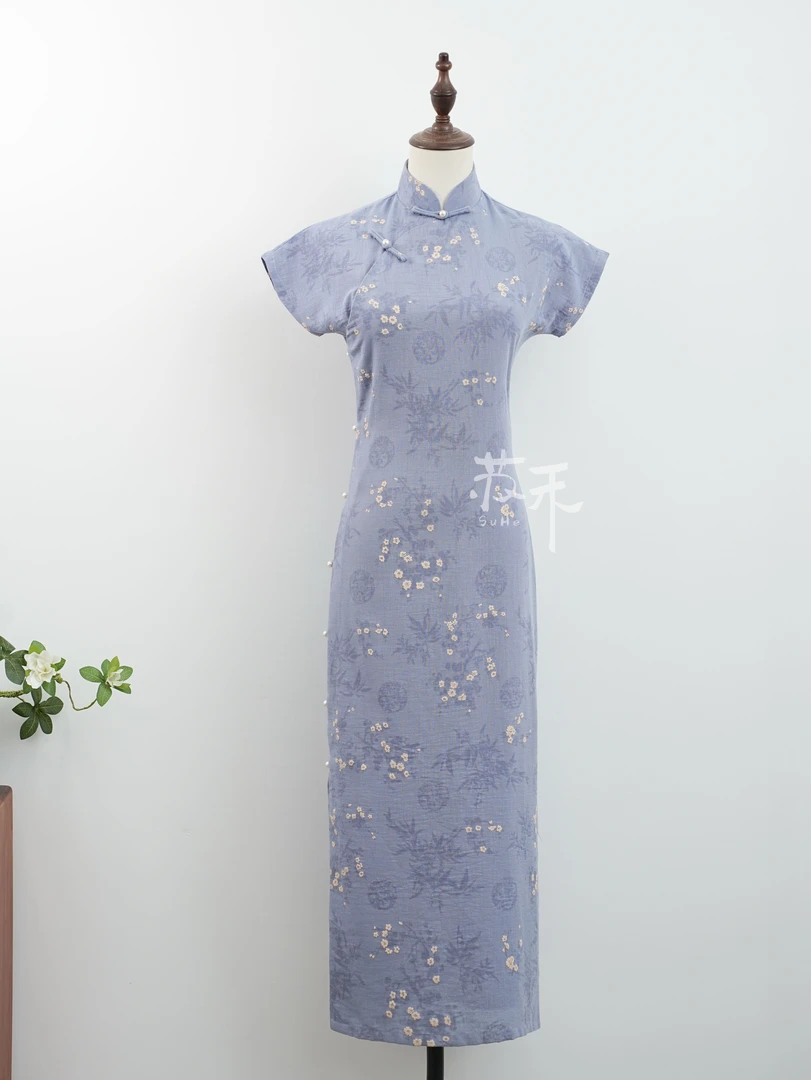 [花语]苏禾旗袍春夏新款双层古法全开襟款长度约120