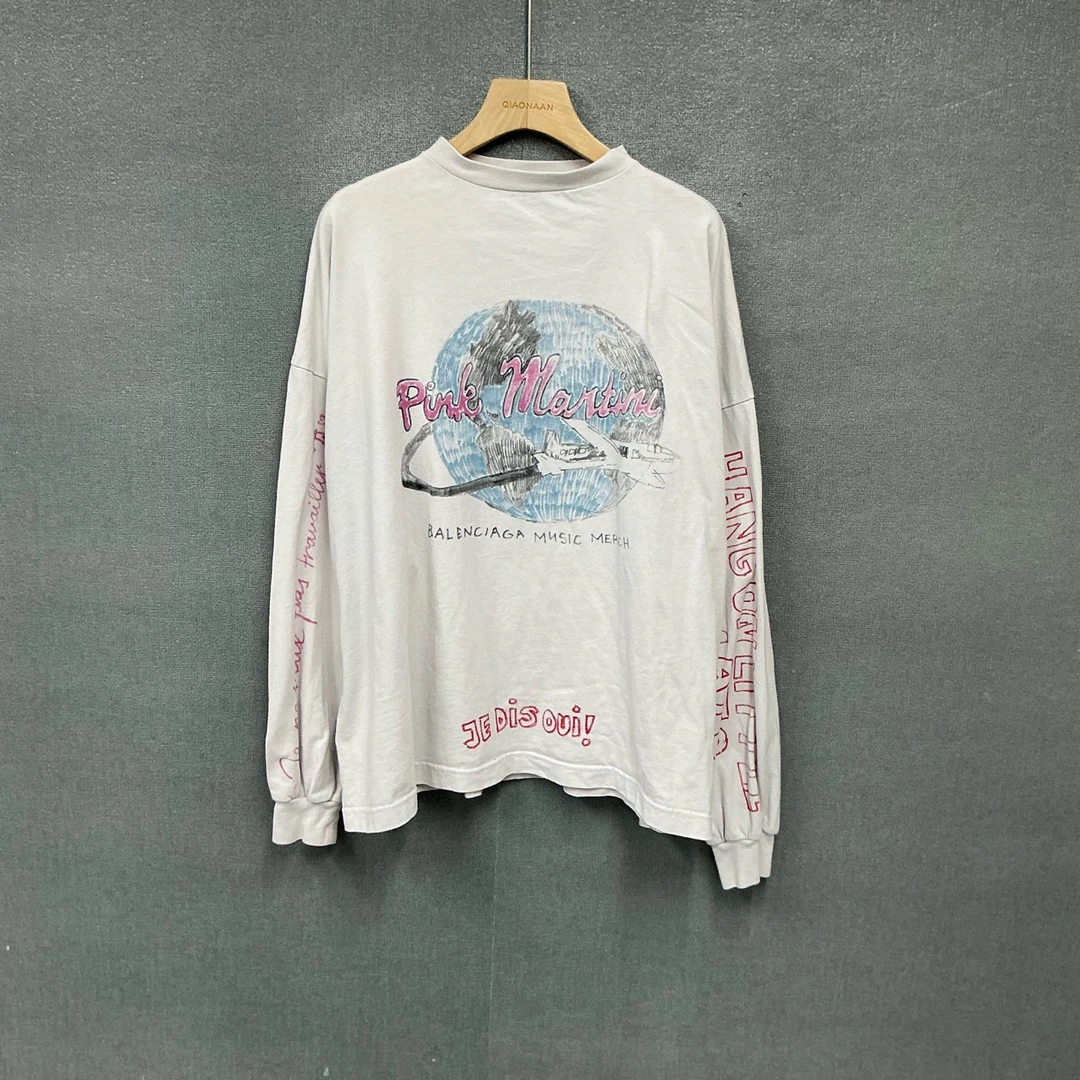 95新 Balenciaga/巴黎世家 Pink Martini 涂鸦印花圆领长袖1码