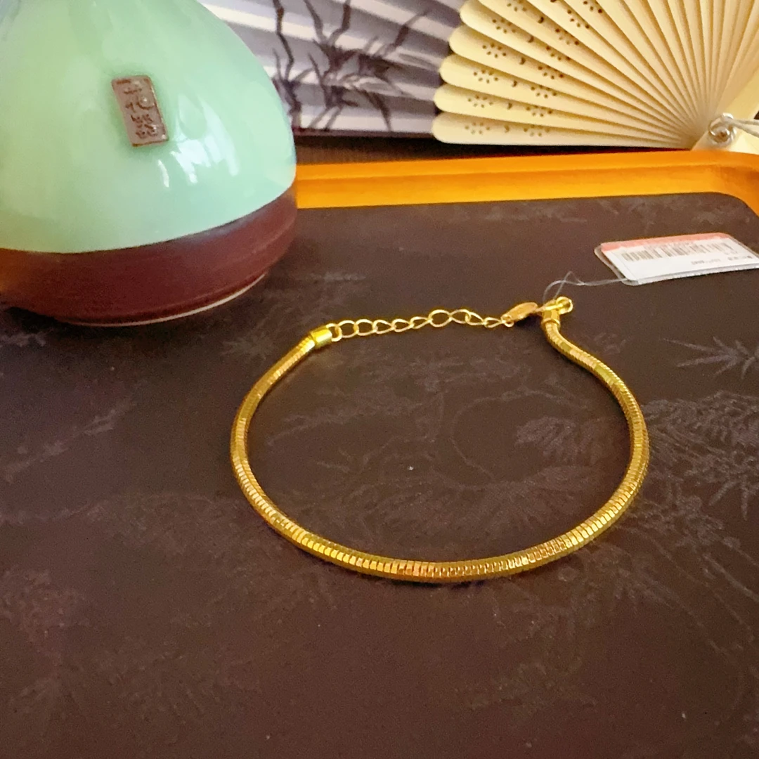足金999实心圆软蛇骨手链可调节机织