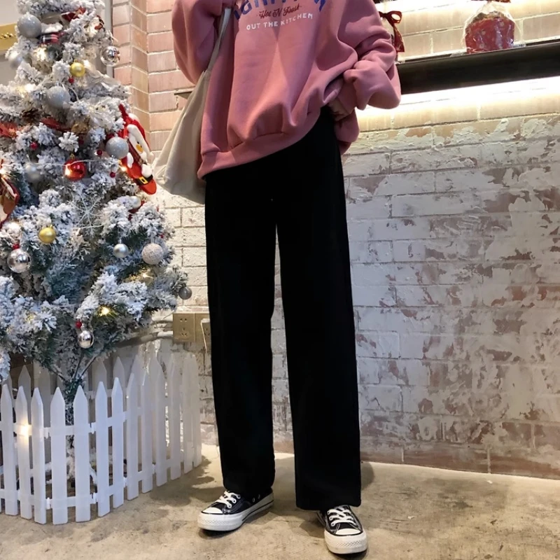 清仓灯芯绒加绒裤女加厚春秋季外穿棕色日系直筒裤子阔腿裤休闲裤