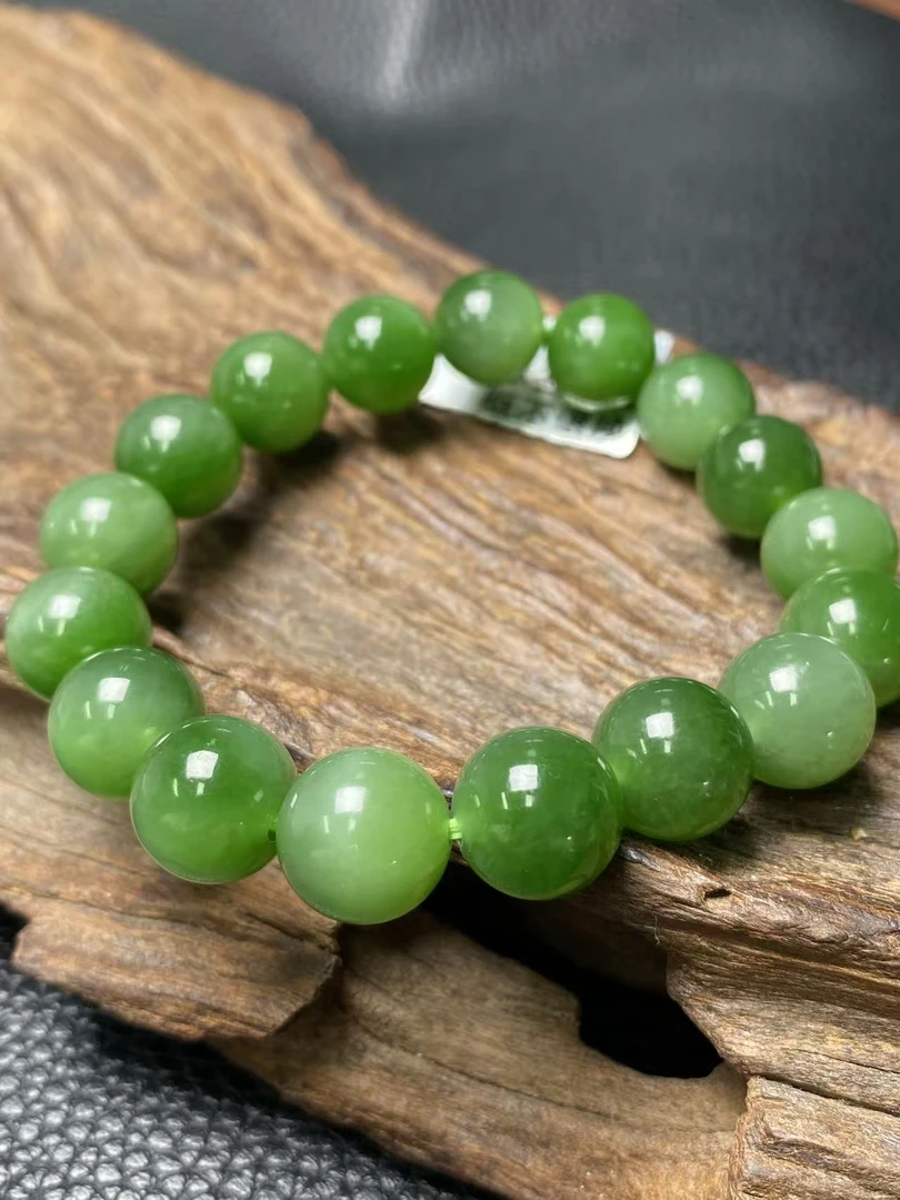 天然和田玉碧玉7号白加绿聚宝盆老料冰底正阳绿12mm左右手串