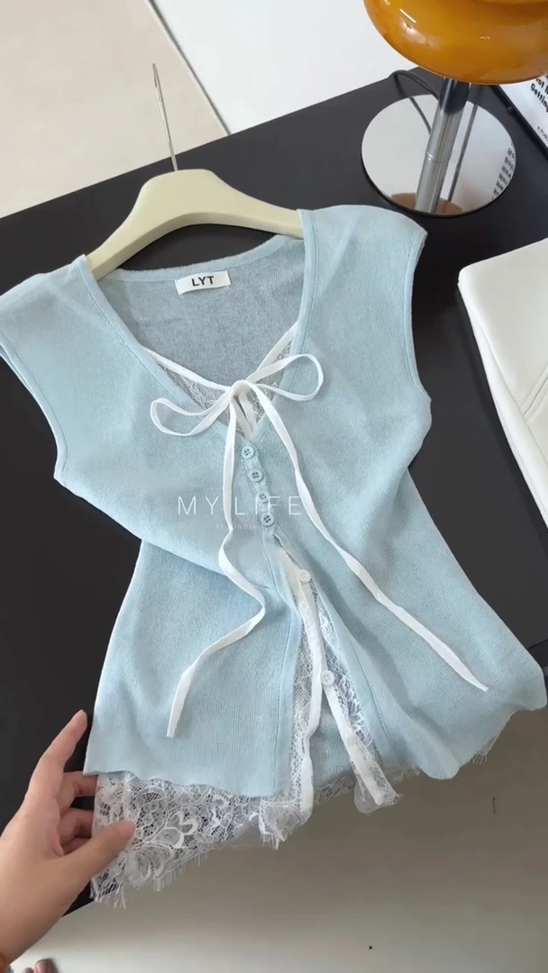 新中式甜美外搭刺绣无袖背心女2025夏季新款纯色纯欲风拼接小衫潮