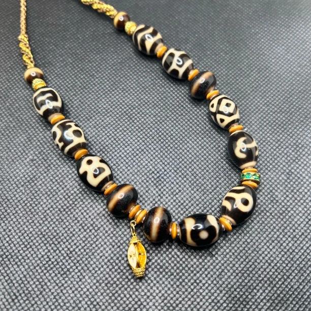 台珠吴系老料达洛多图腾条纹玛瑙设计款多宝锁骨链项链12×16mm