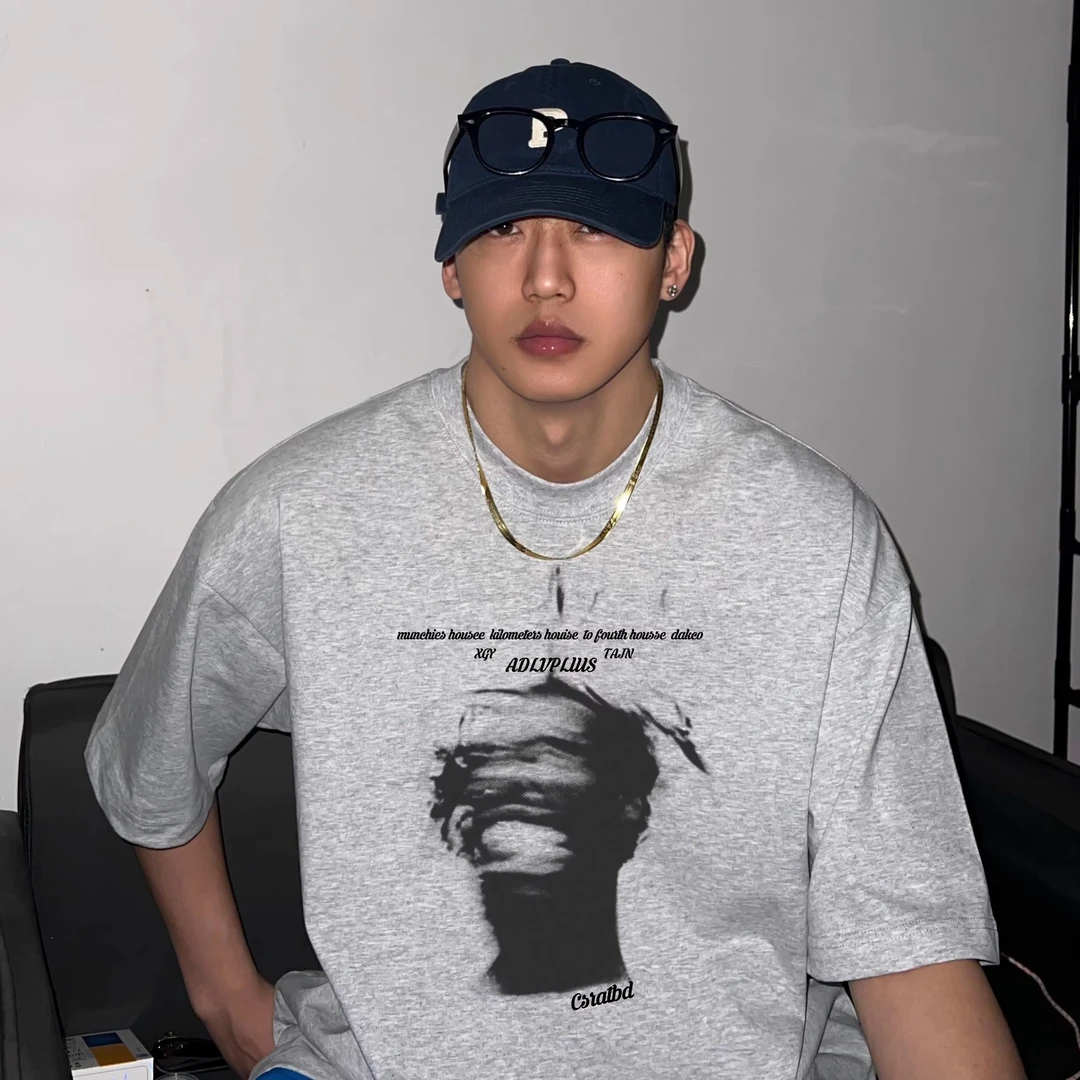 HIP潮牌美式重磅复古字母印花T恤短袖高街小众百搭大码半袖体恤衫