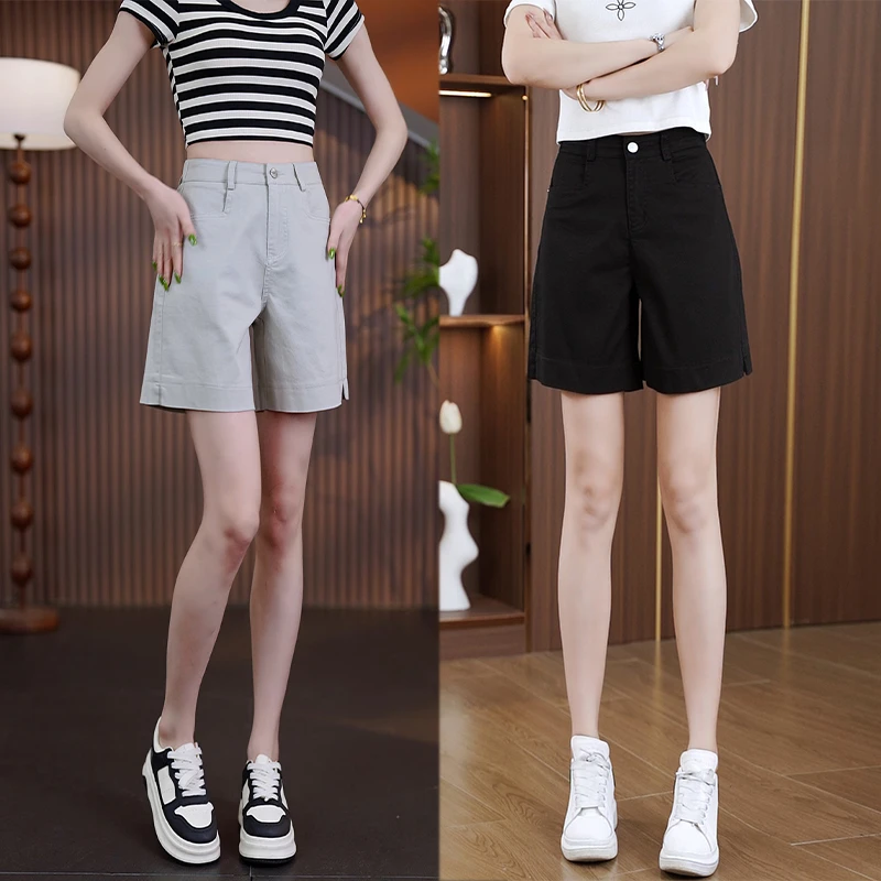 夏季百搭A字时尚四分短裤女款夏天显瘦高腰宽松休闲裤子外穿9819