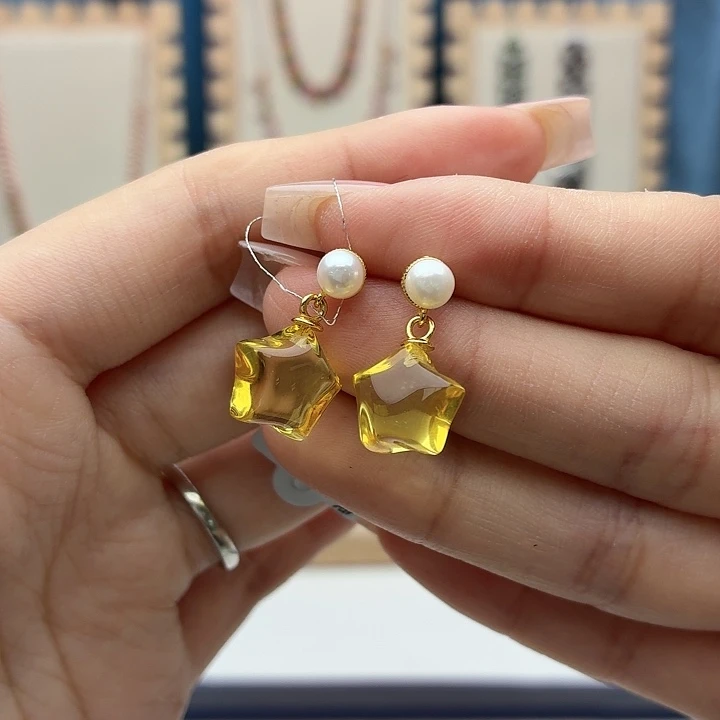 琥珀银S925镶嵌耳饰