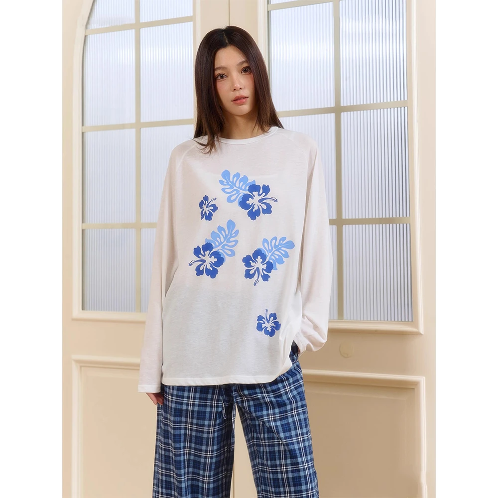 慵懒风印花薄款长袖针织罩衫恤女夏季设计感小众空调防晒衫上衣